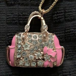 Betsy Johnson Pink Purse Necklace
